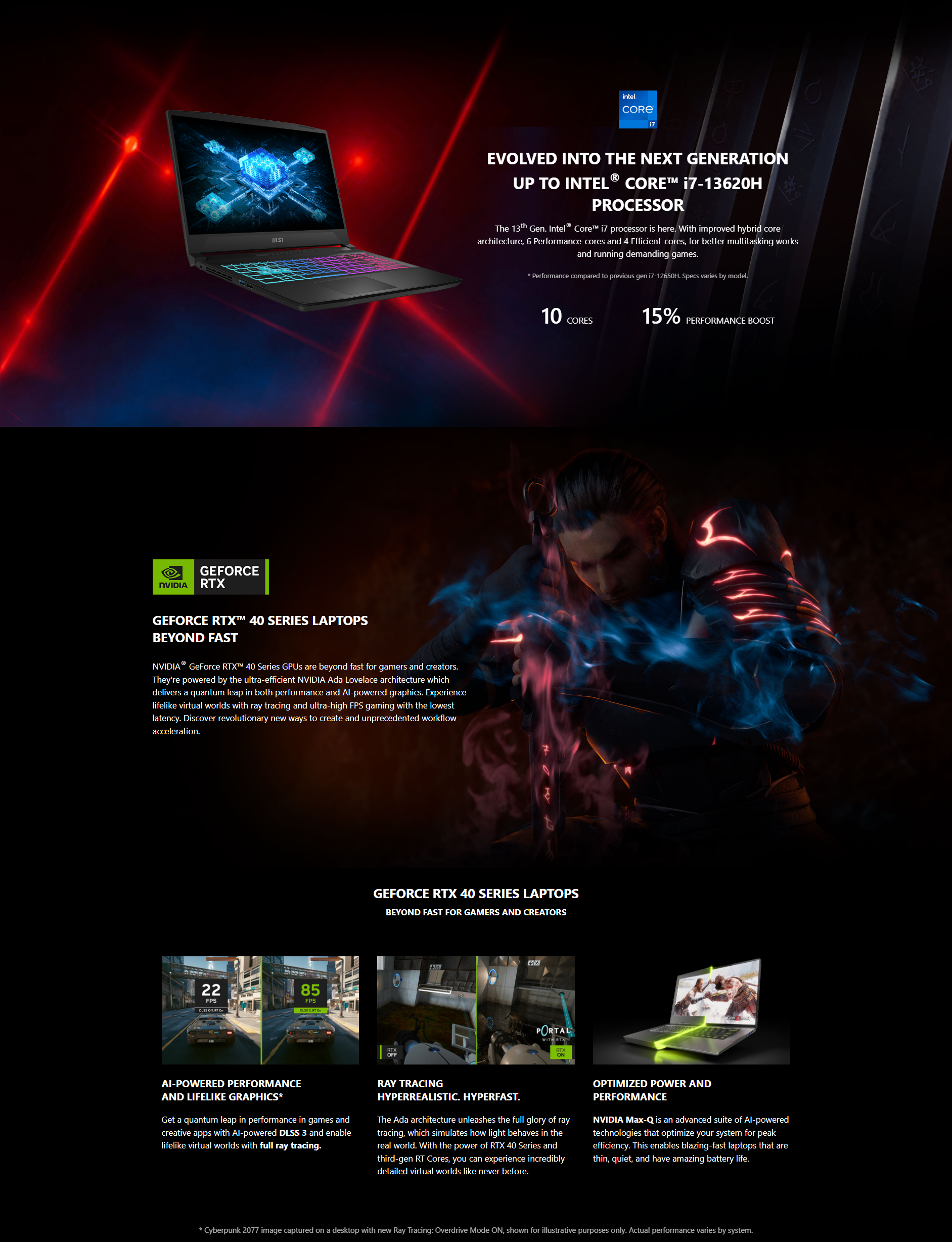 A large marketing image providing additional information about the product MSI Katana 15 B13V - 15.6" 144Hz, 13th Gen i9, RTX 4060, 16GB/512GB - Win 11 Gaming Notebook - Additional alt info not provided